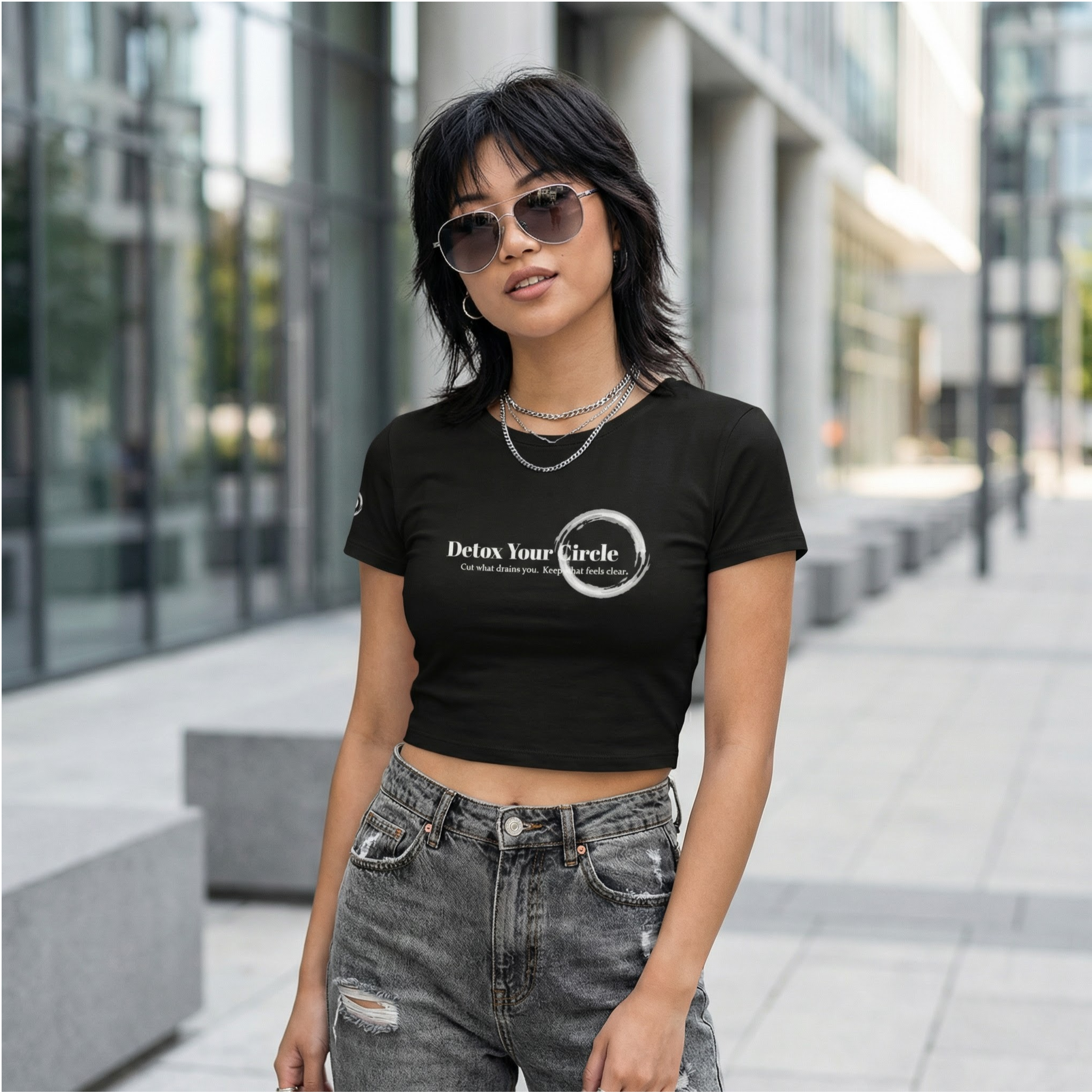 The Boundary Crop Tee — "Detox Your Circle" (Black)
